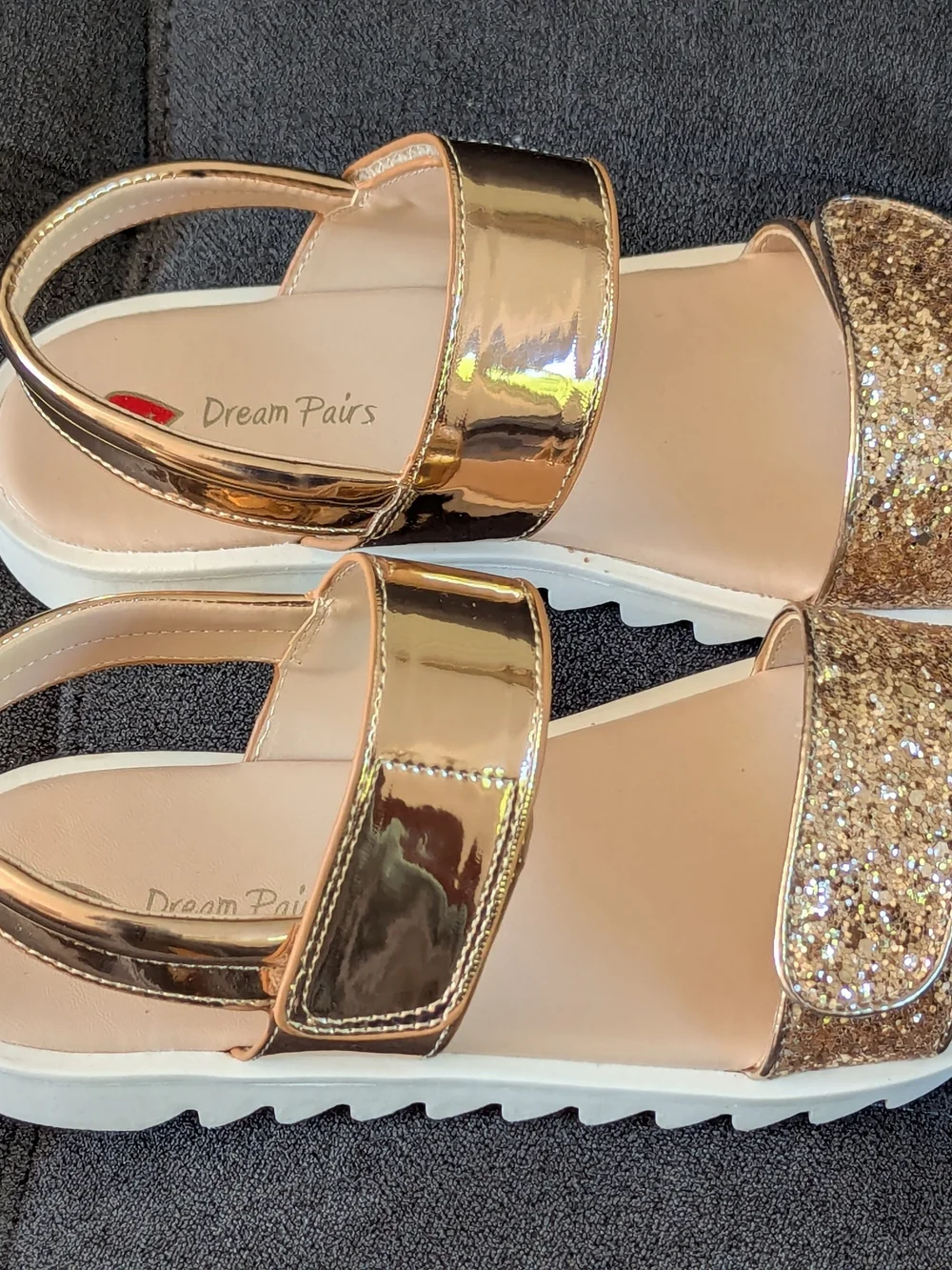 Glitter Strap Sandals in Rose Gold